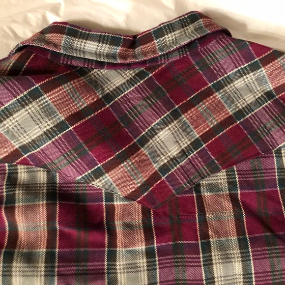 Vintage Roebuck Long Sleeve Maoon plaid light flannel shirt XL - Picture 7 of 8